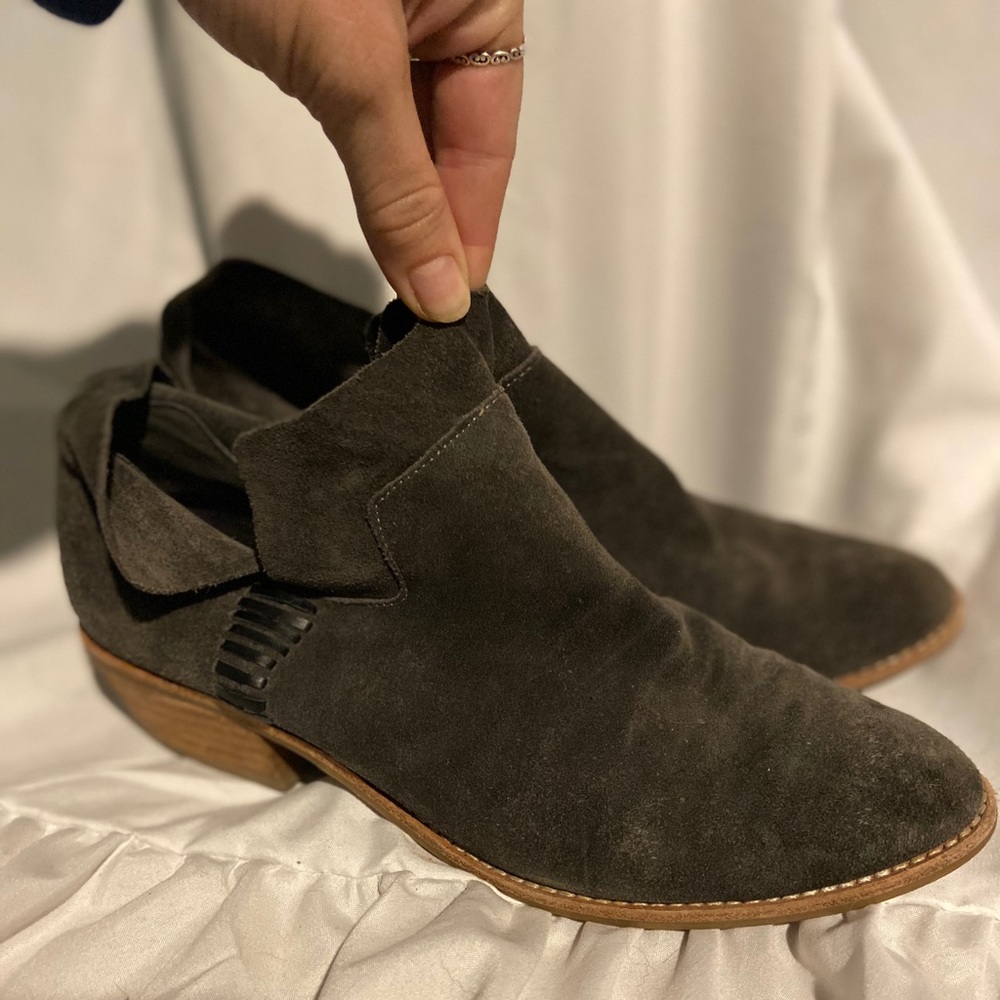 Grey velvet booties